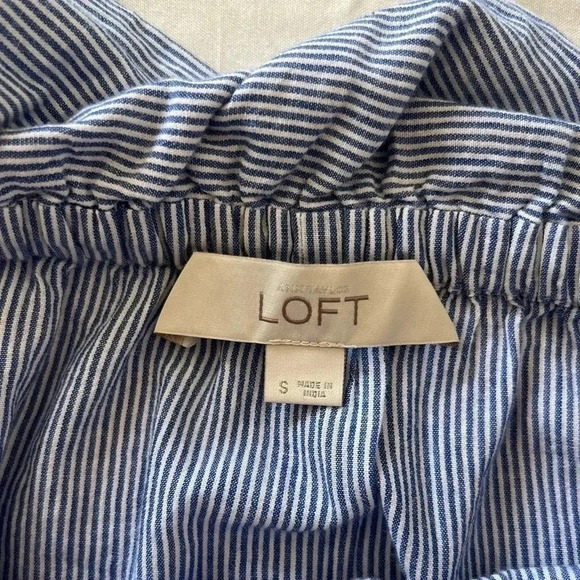 Loft Stripe Floral Embroidered Cold Off Shoulder Button Front Ruffle Top Size S - Picture 7 of 8